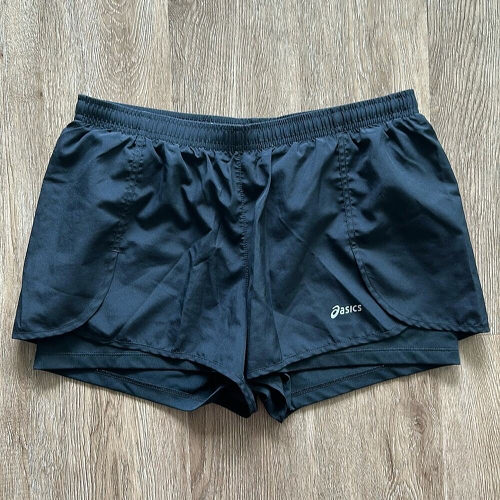 Asics 2 in 1 Running Shorts Black Size Large Athletic Workout